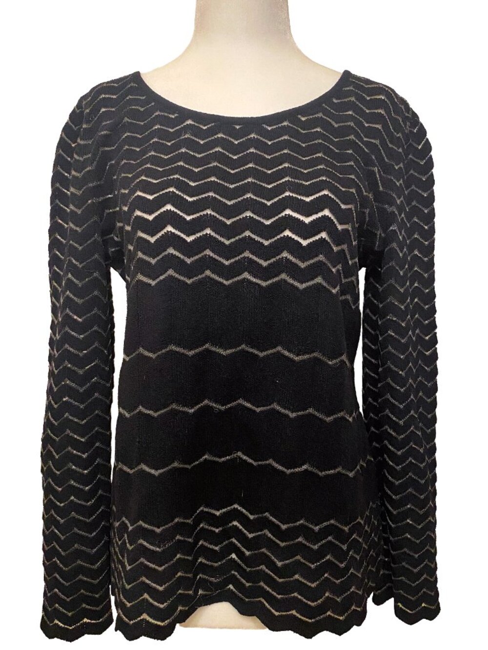 Escada Margaretha Ley Black Sweater with Chevron Pattern Sz M 38 Old Money Chic